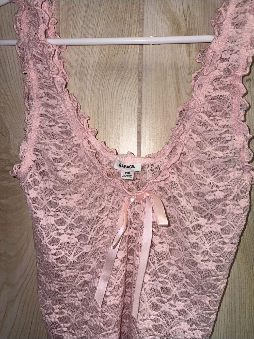 Garage Pink Lace Tank with Ribbon